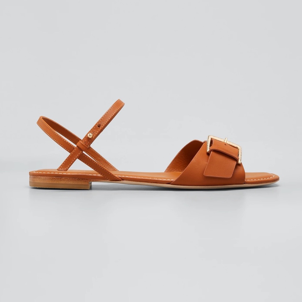 Ulla Johnson Sofia Leather Buckle Flat Sandals, size 6, color Sierra